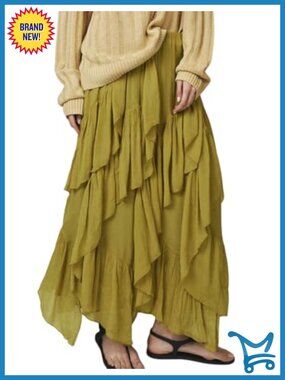 100% Polyester Ruffle Maxi Skirt Tiered Flowy A-Line
